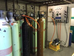The compressor panel with the Haskel pump in action