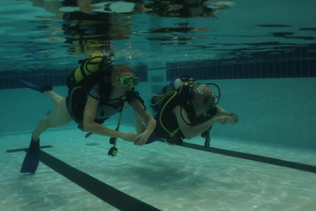 Trydiver and dive leader underwater